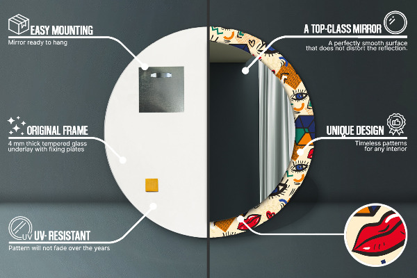 Espejo redondo marco con estampado decorativo Estilo de arte pop