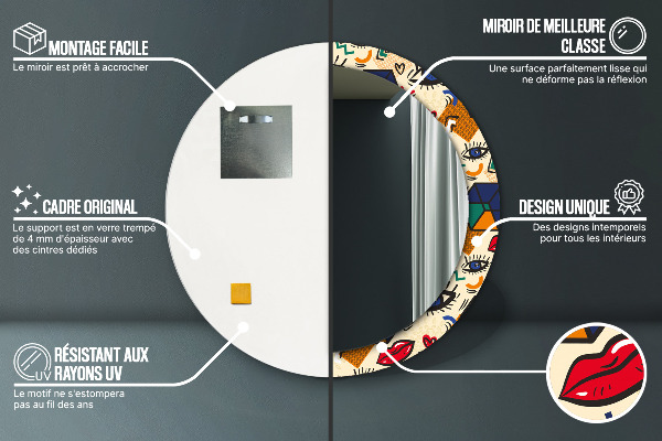 Espejo redondo marco con estampado decorativo Estilo de arte pop