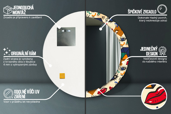 Espejo redondo marco con estampado decorativo Estilo de arte pop