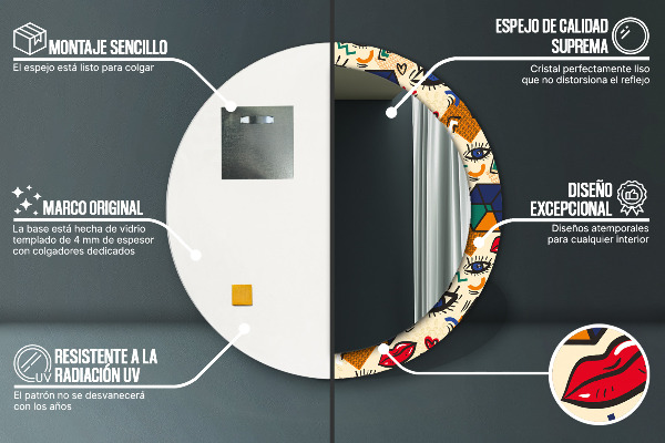 Espejo redondo marco con estampado decorativo Estilo de arte pop