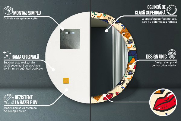 Espejo redondo marco con estampado decorativo Estilo de arte pop