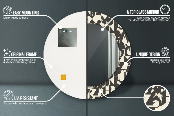 Espejo redondo marco con estampado decorativo Tipografía abstracta