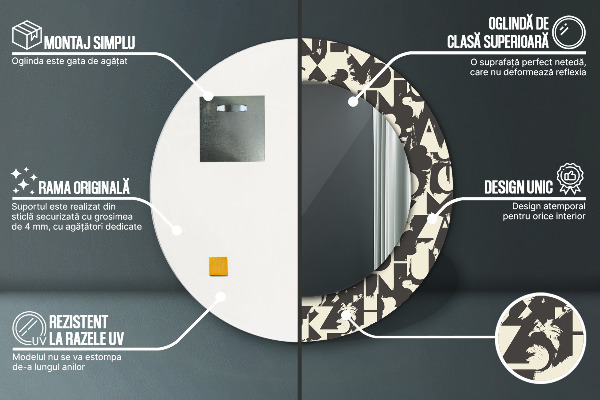 Espejo redondo marco con estampado decorativo Tipografía abstracta