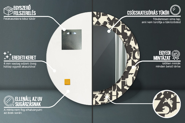 Espejo redondo marco con estampado decorativo Tipografía abstracta