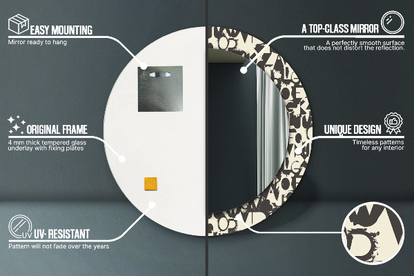 Espejo redondo marco con estampado decorativo Tipografía abstracta