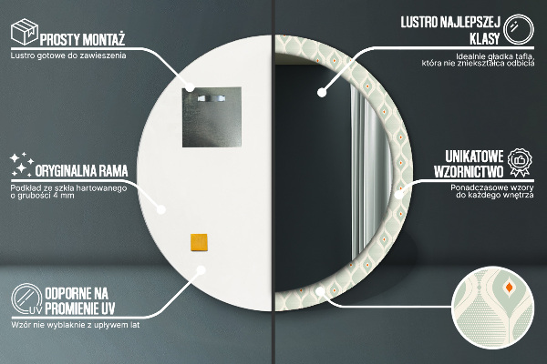 Espejo redondo marco con estampado decorativo Patrón vintage ligero