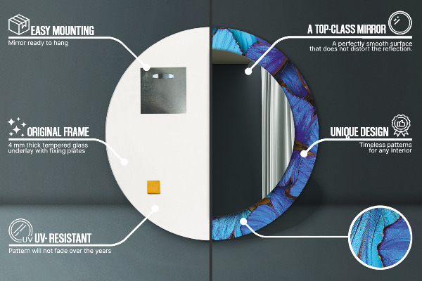 Espejo redondo impreso decorativo redondo Mariposa azul y verde