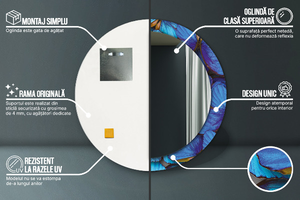 Espejo redondo impreso decorativo redondo Mariposa azul y verde