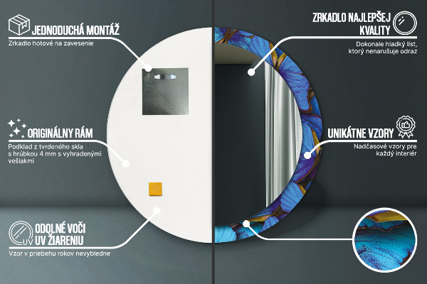 Espejo redondo impreso decorativo redondo Mariposa azul y verde