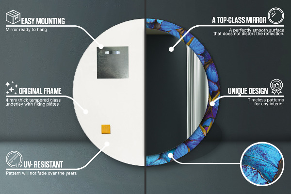 Espejo redondo impreso decorativo redondo Mariposa azul y verde