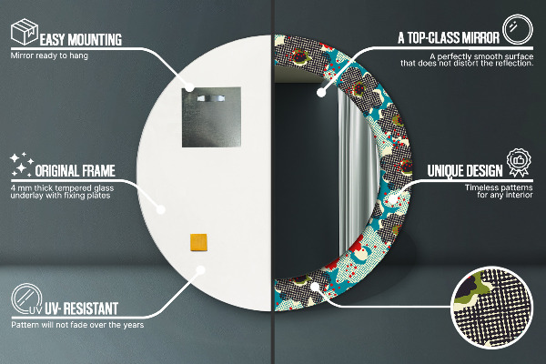 Espejo redondo impreso decorativo redondo Patrón sin fisuras de flores retro