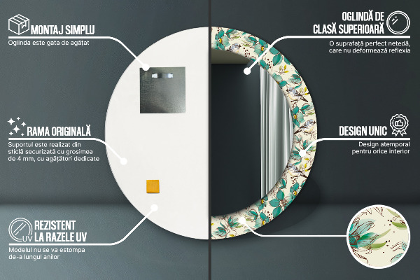 Espejo ścienne decorativo redondo Flores y pájaros