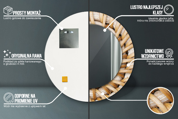 Espejo redondo impreso decorativo redondo Trenza natural