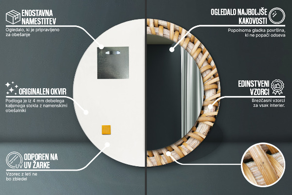 Espejo redondo impreso decorativo redondo Trenza natural