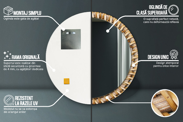 Espejo redondo impreso decorativo redondo Trenza natural