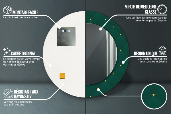 Espejo redondo marco estampado Plantilla de lujo verde