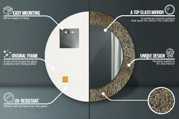 Espejo redondo marco estampado Adornos dorados