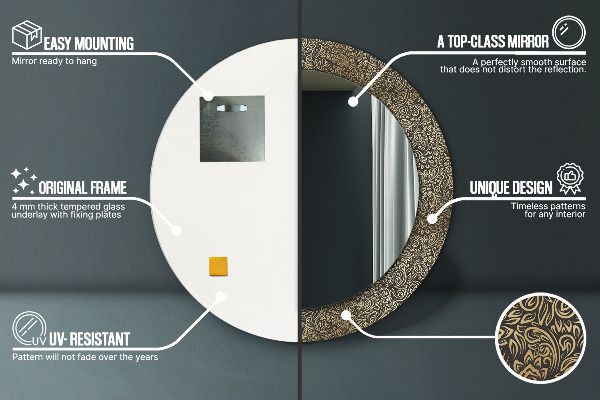 Espejo redondo marco estampado Adornos dorados