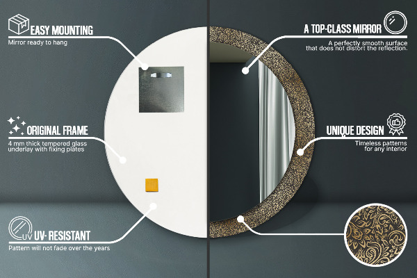 Espejo redondo marco estampado Adornos dorados