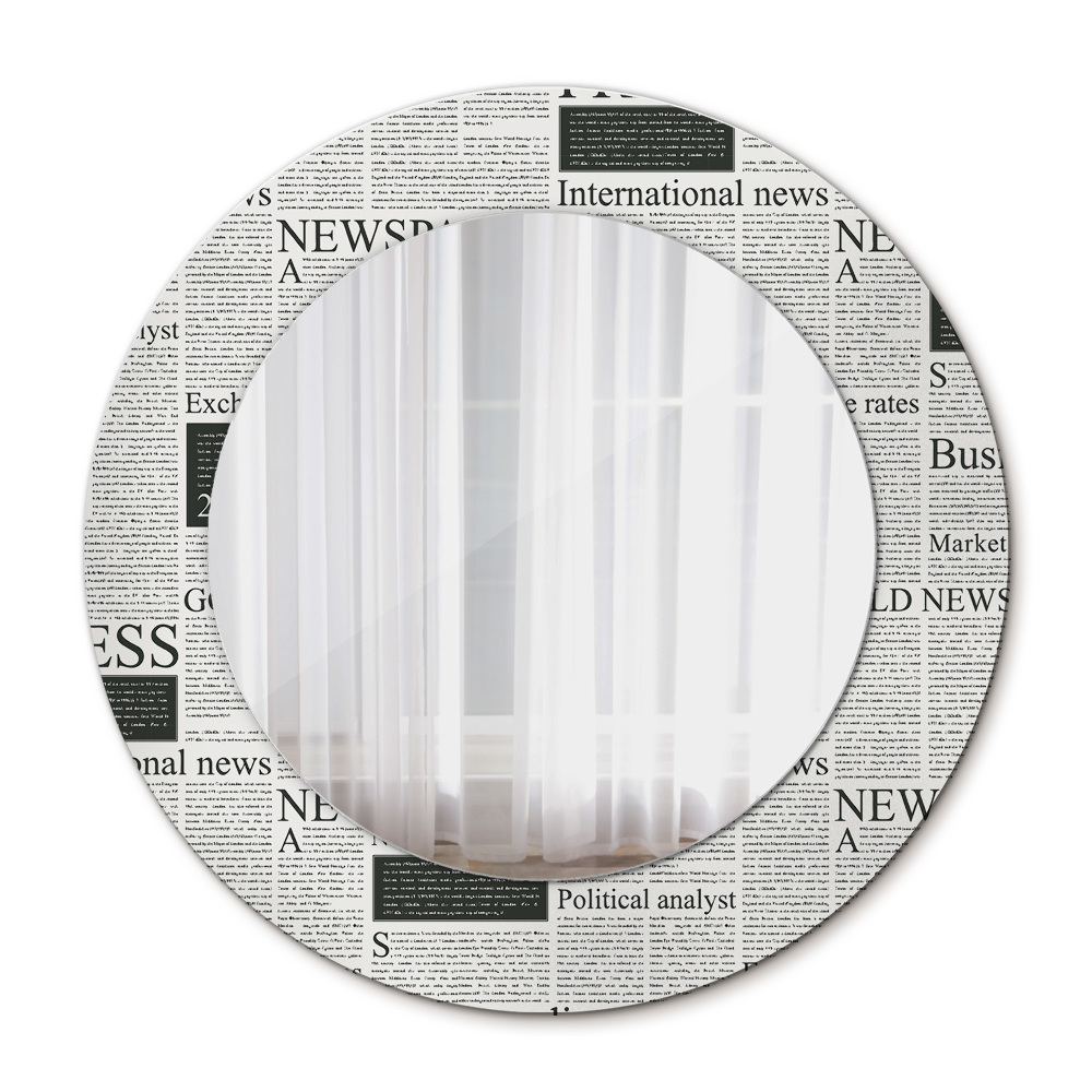 Espejo redondo marco con estampado decorativo Patrón de periódicos
