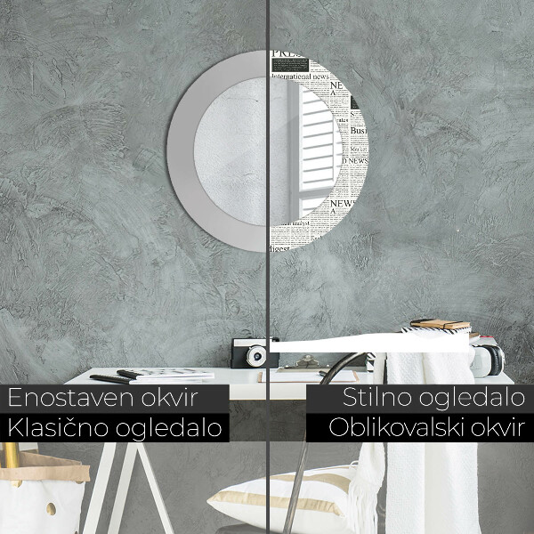 Espejo redondo marco con estampado decorativo Patrón de periódicos
