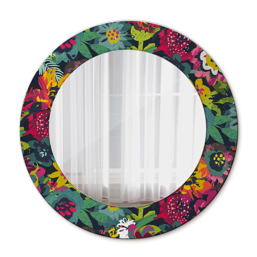 Espejo redondo marco con estampado decorativo Flores pintadas a mano