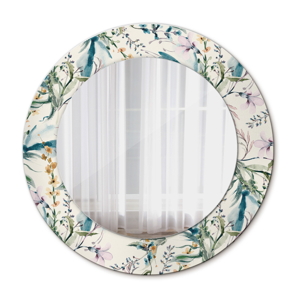 Espejo redondo marco con estampado decorativo Flores de acuarela