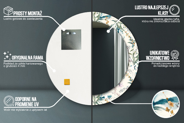 Espejo redondo marco con estampado decorativo Flores de acuarela