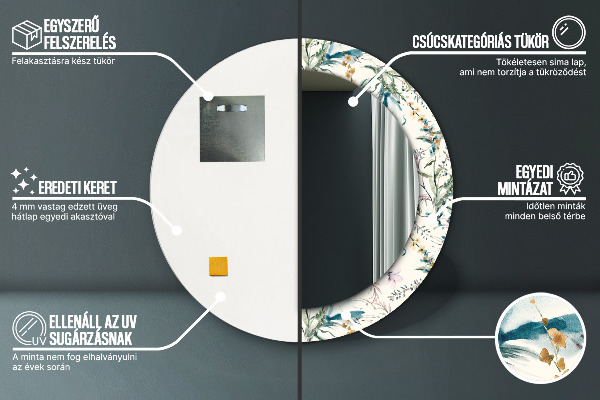 Espejo redondo marco con estampado decorativo Flores de acuarela