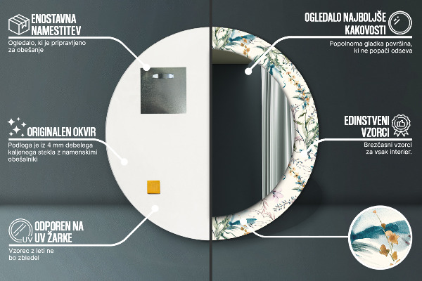 Espejo redondo marco con estampado decorativo Flores de acuarela