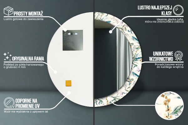 Espejo redondo marco con estampado decorativo Flores de acuarela