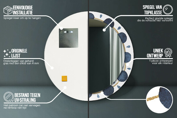 Espejo redondo marco con estampado decorativo Mandala luna