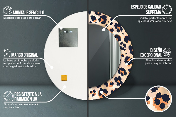 Espejo redondo con decoración Patrón salvaje