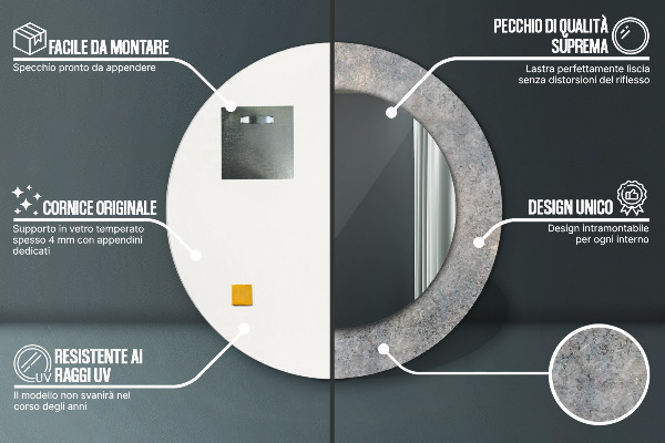 Espejo redondo con decoración Hormigón de la vendimia