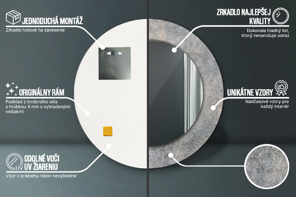 Espejo redondo con decoración Hormigón de la vendimia