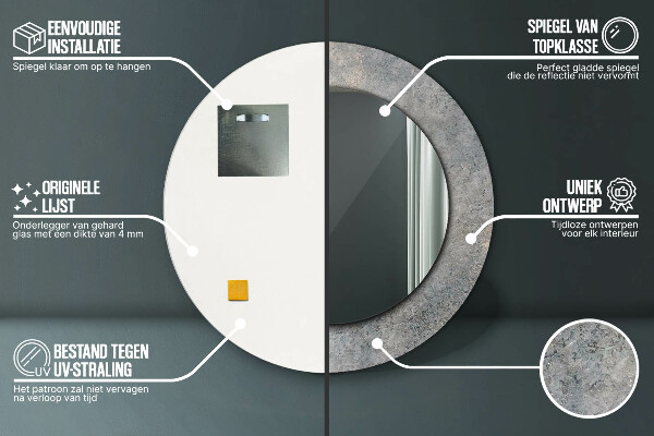 Espejo redondo con decoración Hormigón de la vendimia