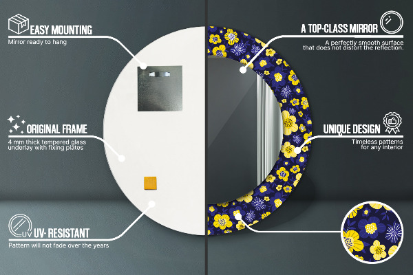 Espejo redondo impreso decorativo redondo Pequeñas flores dulces