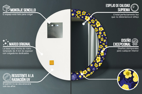 Espejo redondo impreso decorativo redondo Pequeñas flores dulces