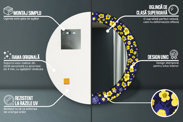 Espejo redondo impreso decorativo redondo Pequeñas flores dulces