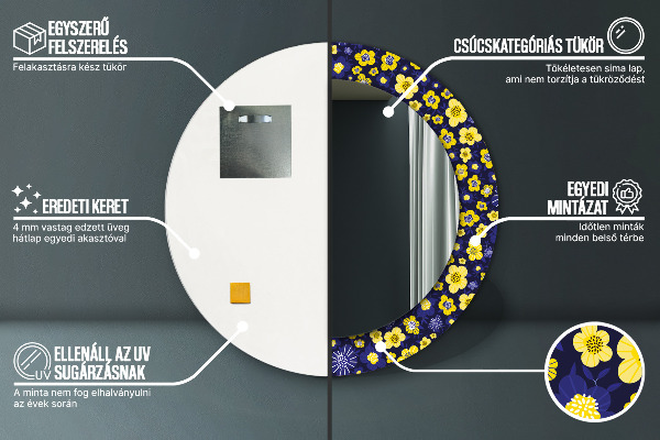 Espejo redondo impreso decorativo redondo Pequeñas flores dulces