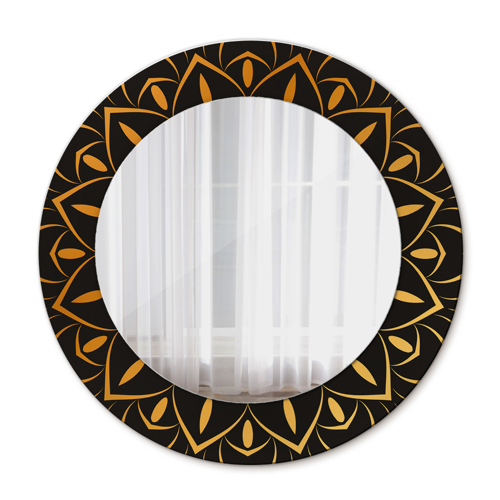 Espejo redondo marco estampado Mandala dorado