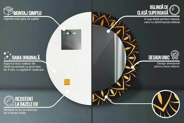 Espejo redondo marco estampado Mandala dorado