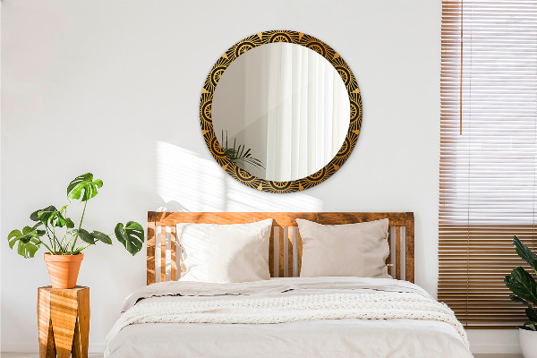 Espejo redondo marco estampado Mandala dorado