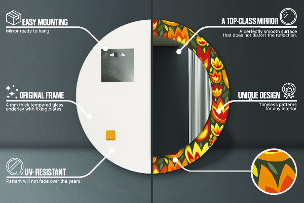 Espejo redondo marco estampado Tulipanes retros