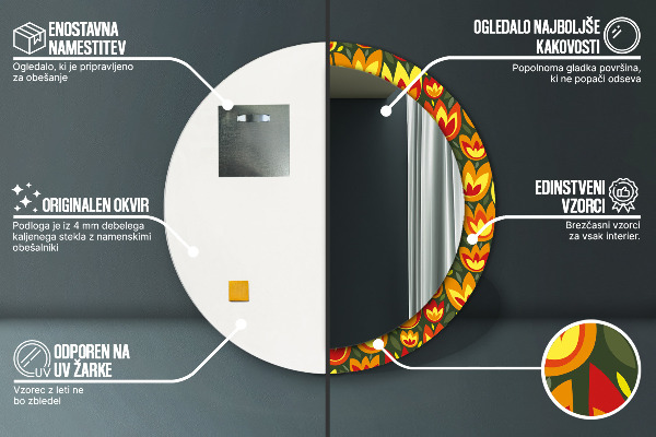 Espejo redondo marco estampado Tulipanes retros