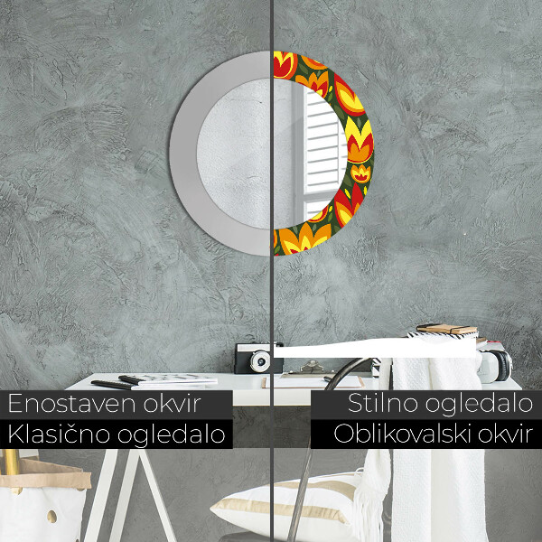 Espejo redondo marco estampado Tulipanes retros