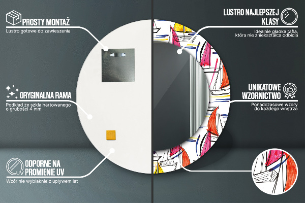 Espejo redondo marco estampado Barco en el lago