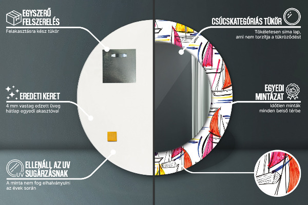 Espejo redondo marco estampado Barco en el lago