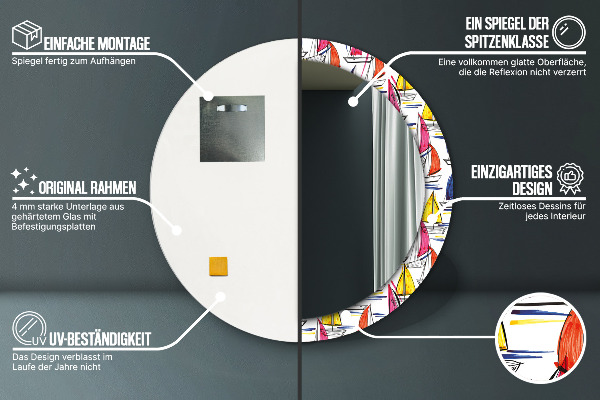 Espejo redondo marco estampado Barco en el lago