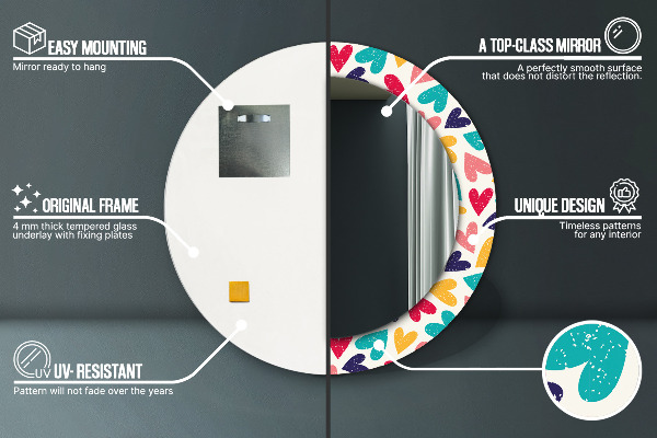 Espejo redondo impreso decorativo redondo Corazones de colores